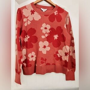 Time and Tru Floral Crew Neck Sweater - Red and Pink
